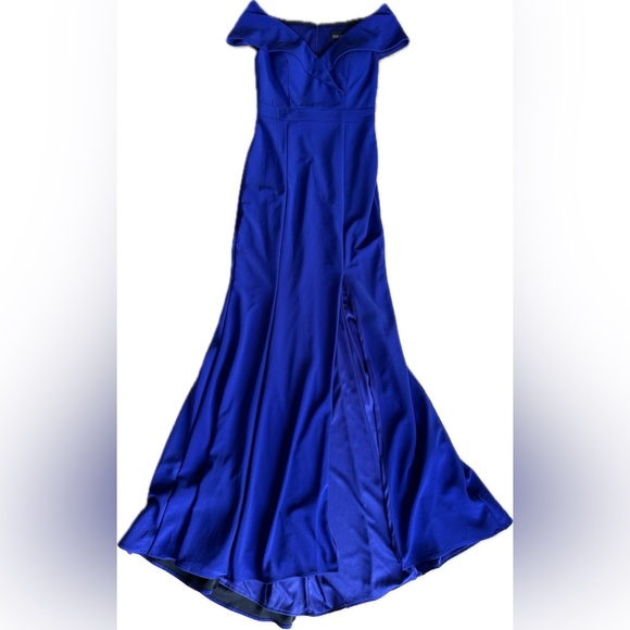 Xscape Blue Off Shoulder Slit Gown - Picture 3 of 8